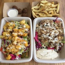 Gluten-free salads, fries, and falafel from Soom Soom